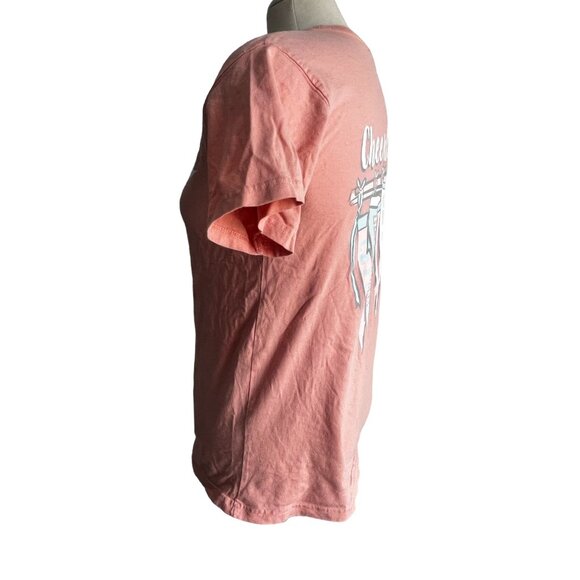 Varsity Spirit Pink Cheerleader with Flags Cotton TShirt Sz Small Womens Short S - Picture 8 of 8